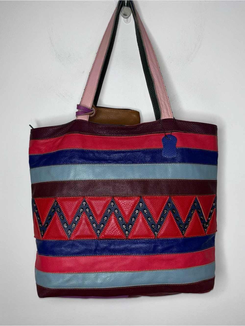 Amerileather Etta Rainbow Studded Mini Skull Tote Bag Patchwork Leather